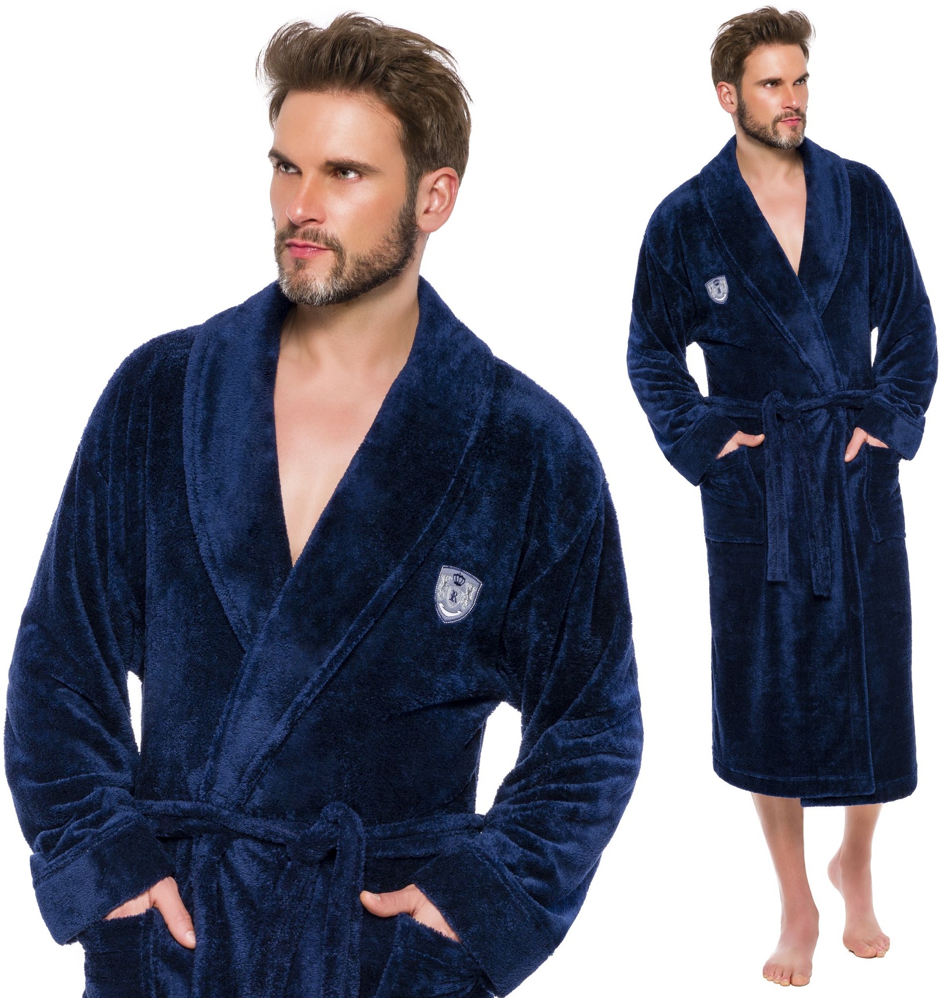 DŁUGI WYJĄTKOWY SZLAFROK MĘSKI Z KOŁNIERZEM XXL