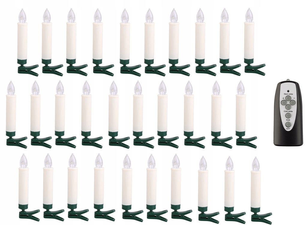 Świeczki choinkowe LED 30 sztuk BEZPRZEWODOWE RGB