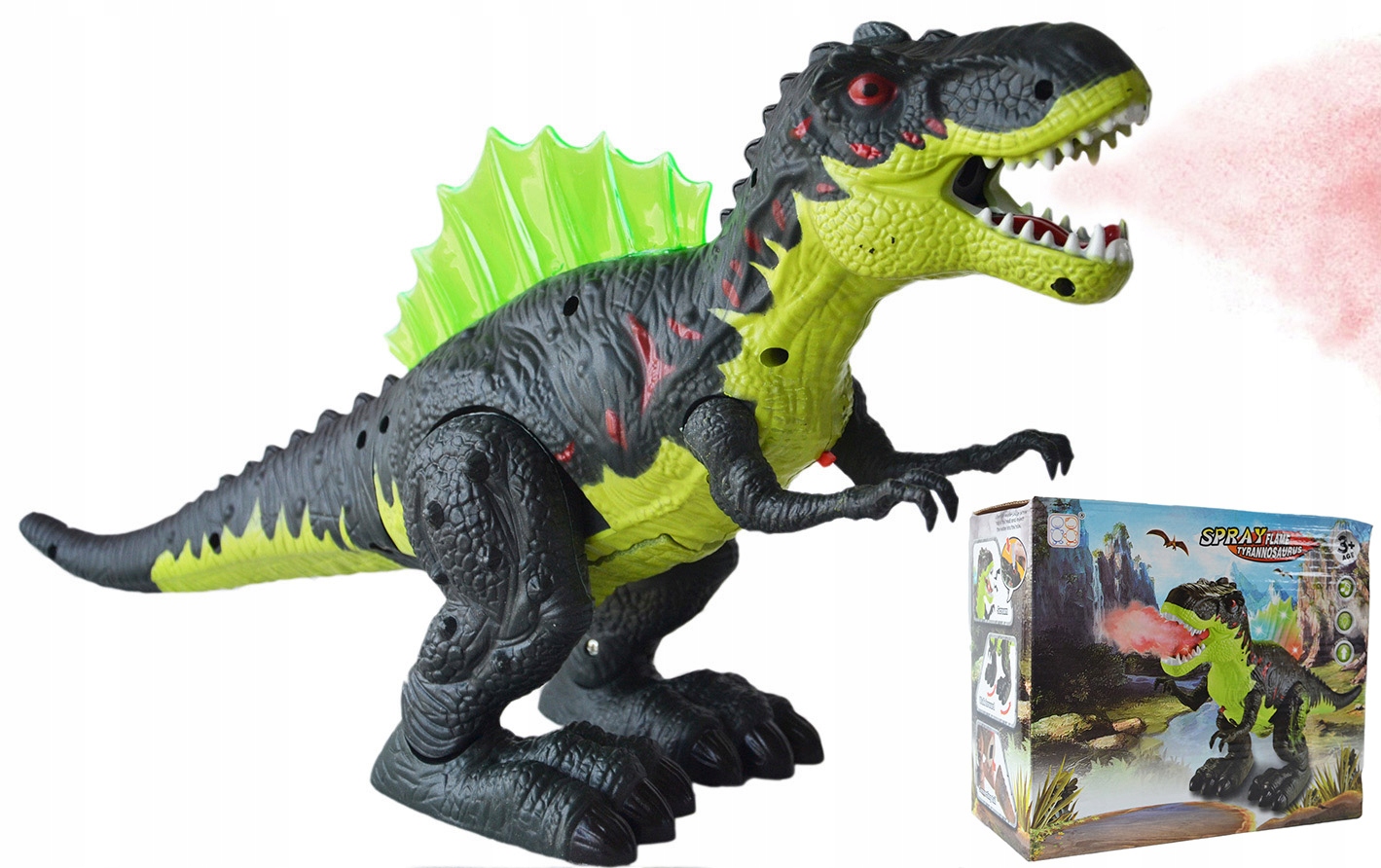 

Dinozaur T-rex Chodzi Ryczy Świeci Zieje Parą Dym