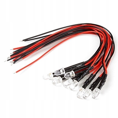 

10x Dioda Led 5mm, 12V, White, Clear przewód 20 cm