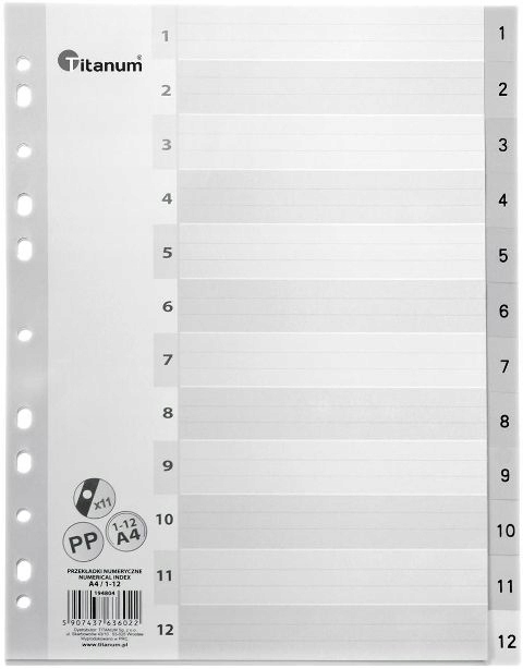 

Przekładki do segregatora A4 numeryczne 1-12