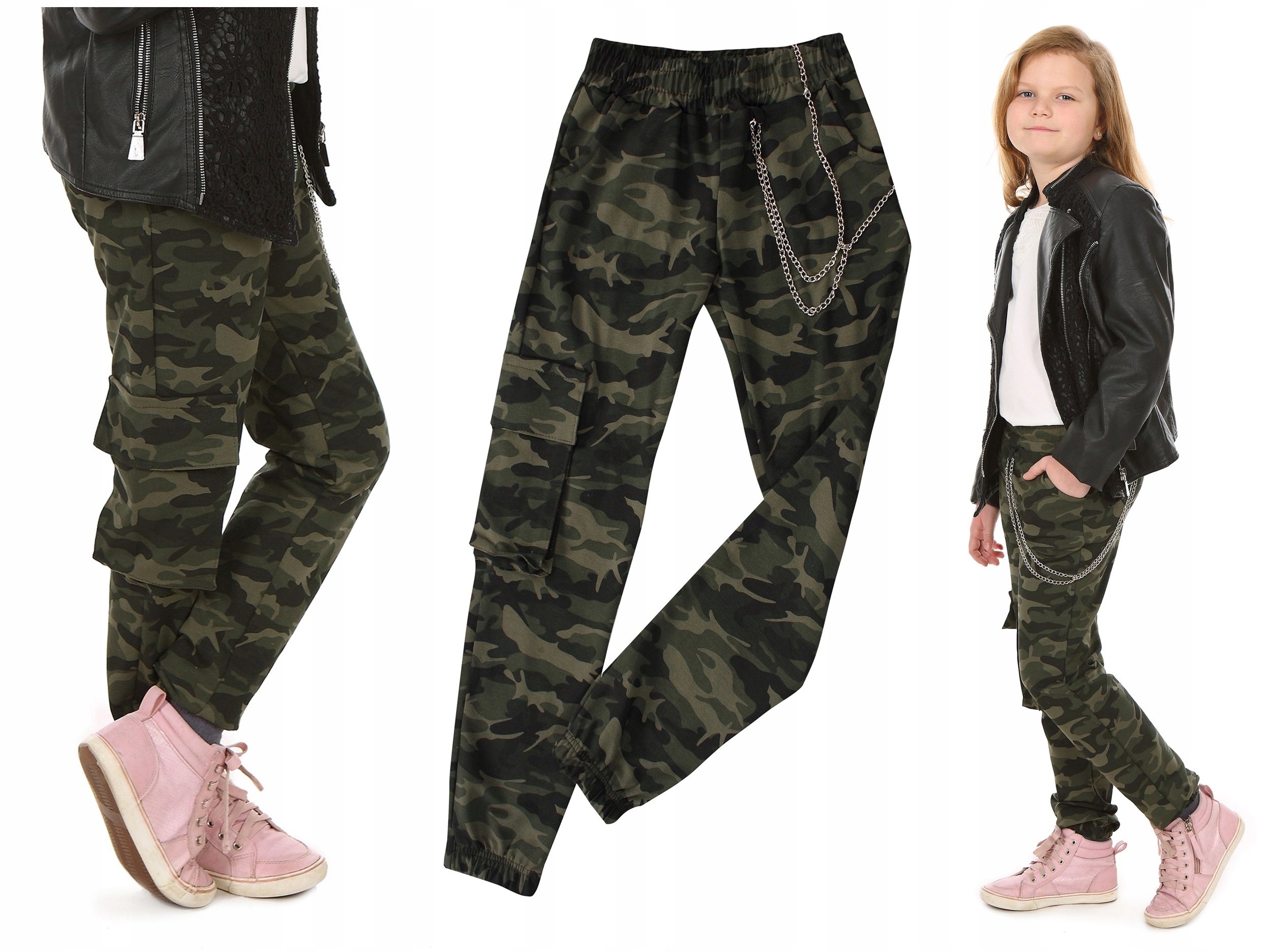 Spodnie dziewczęce BOJÓWKI ŁAŃCUCHY r.152 Prod.PL Wiek dziecka 10 lat +