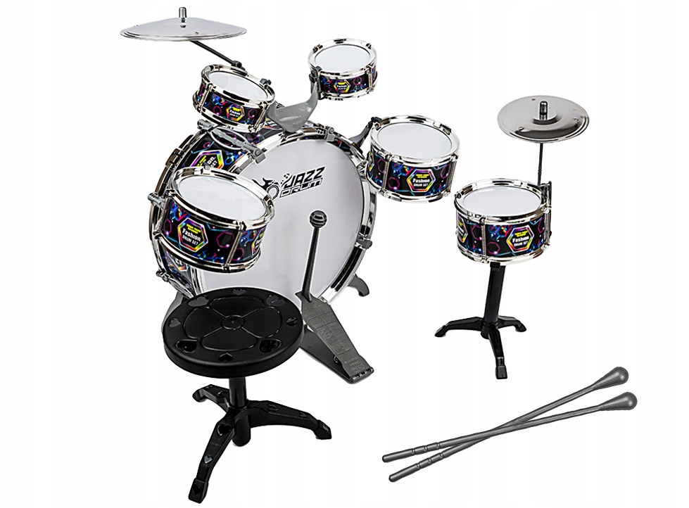 PERKUSJA DLA DZIECI DUŻY ZESTAW 6 BĘBNÓW 2 TALERZE Marka AIG