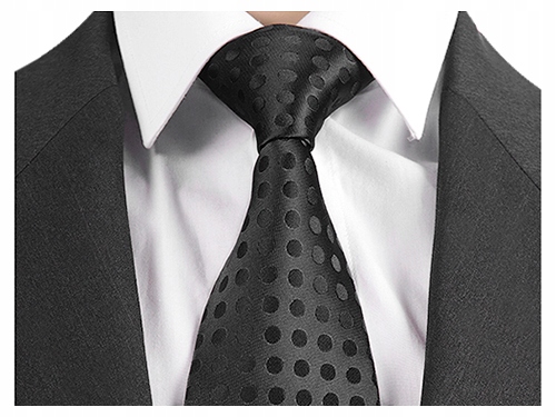 

Żakardowy Gładki Krawat Męski Groszki Czarny rc313