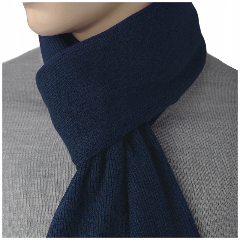 GRANATOWY GŁADKI Szalik Szal Zimowy MĘSKI AF48 Marka GREG