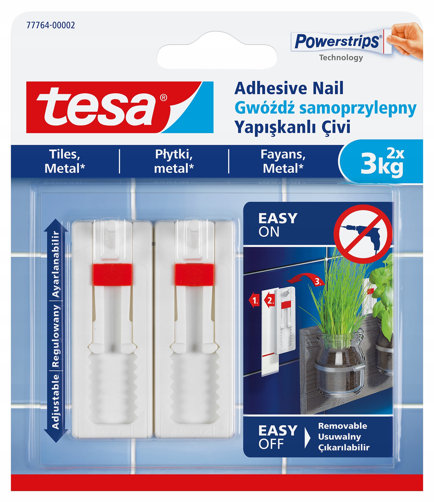 Gwóźdź samoprzylepny regulowany tesa płytki haczyki samoprzylepne 2x 3kg