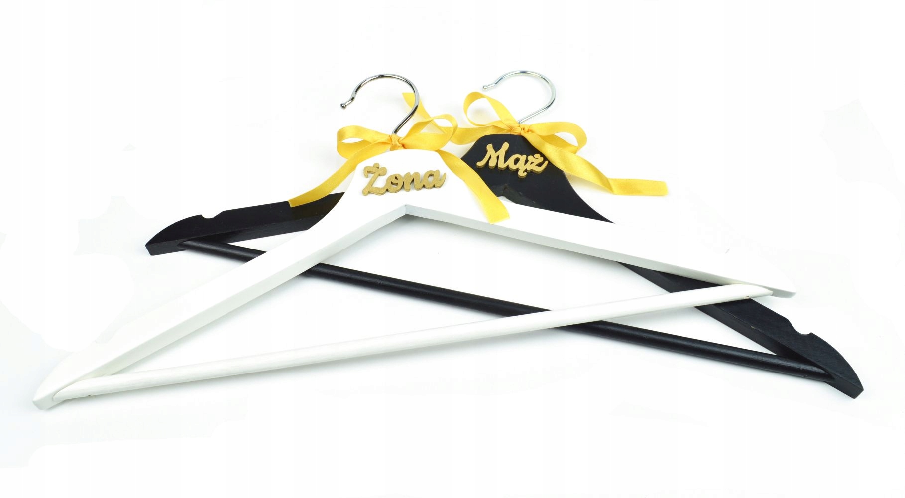 

Wieszaki Ślubne Mąż Żona Złoty Napis 3D