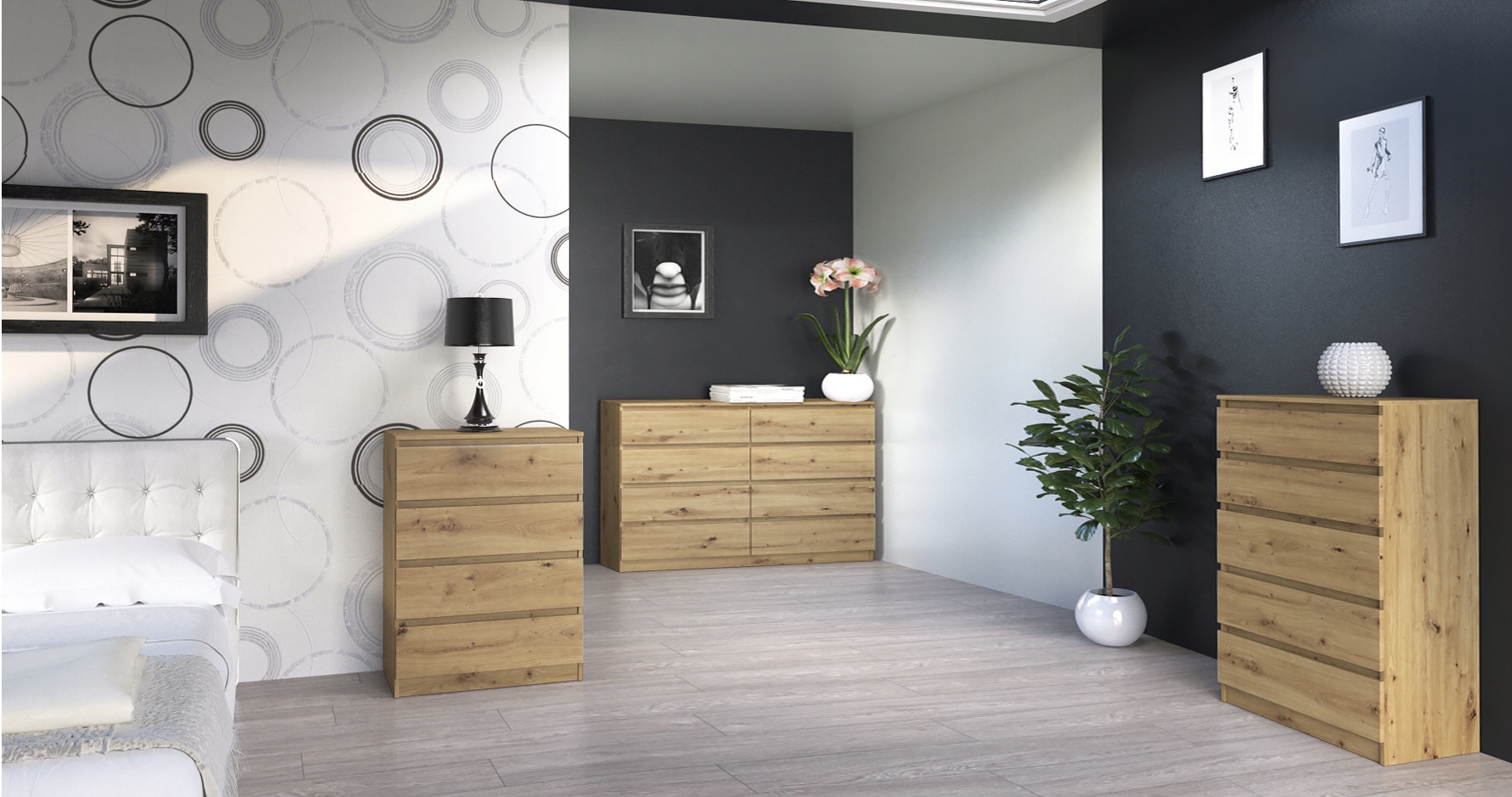 DUŻA KOMODA MALWA M8 140CM DĄB ARTISAN 8 SZUFLAD Wykończenie matowe