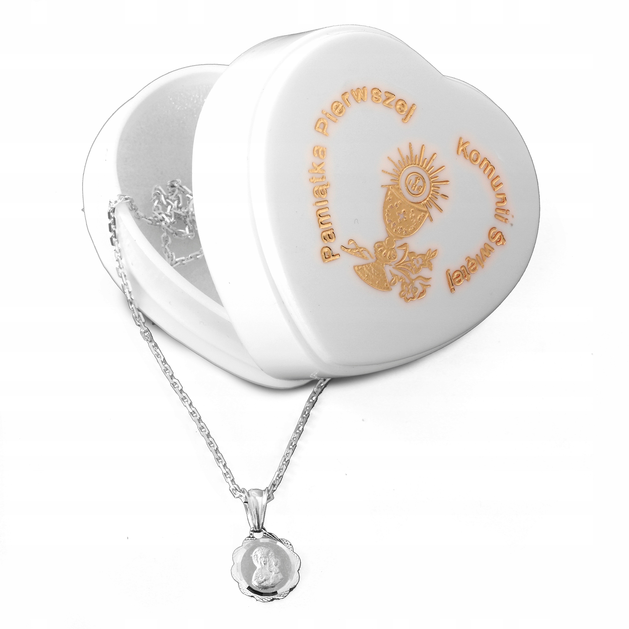 Łańcuszek srebrny, medalik, Komunia, Chrzest 50cm