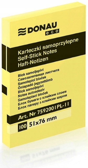 

Bloczek samoprzylepny 51x76mm żółty Donau