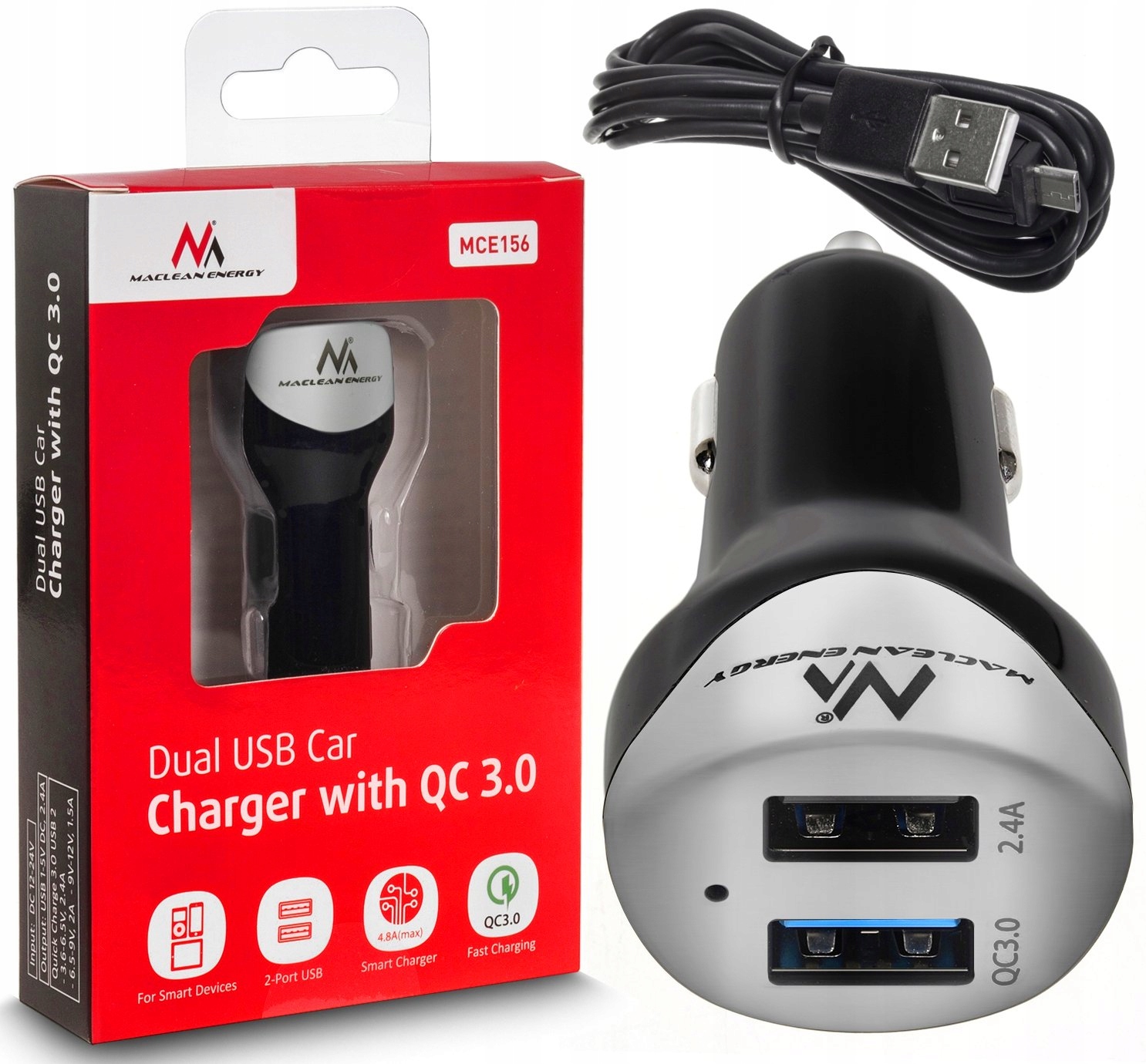 

Szybka Ładowarka Samochodowa 2x Usb Quick Charge