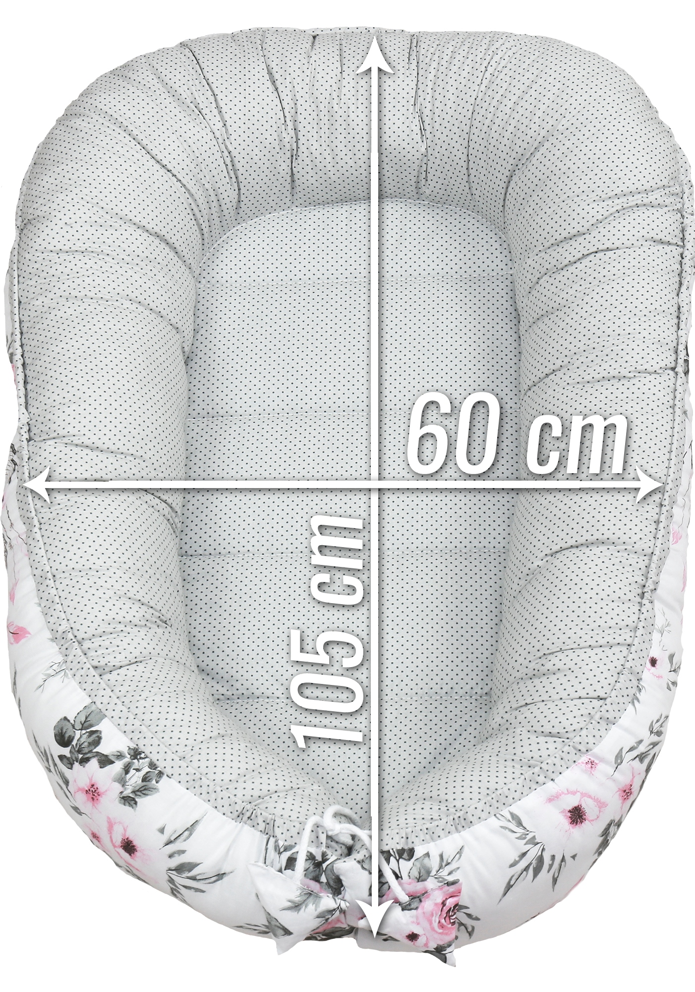 KOKON NIEMOWLĘCY GNIAZDO KOJEC MINKY ZESTAW XXL BABYMAM 7 EL. Kolor dominujący odcienie szarości i srebra