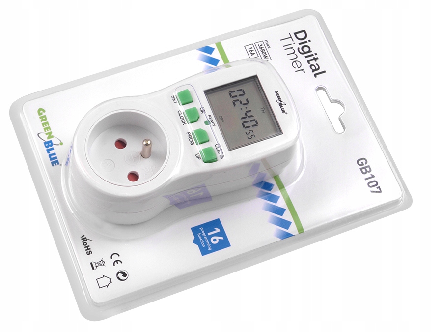 PROGRAMATOR CZASOWY LCD WYŁĄCZNIK TIMER 16A 3860W GreenBlue GB107 Model GB107