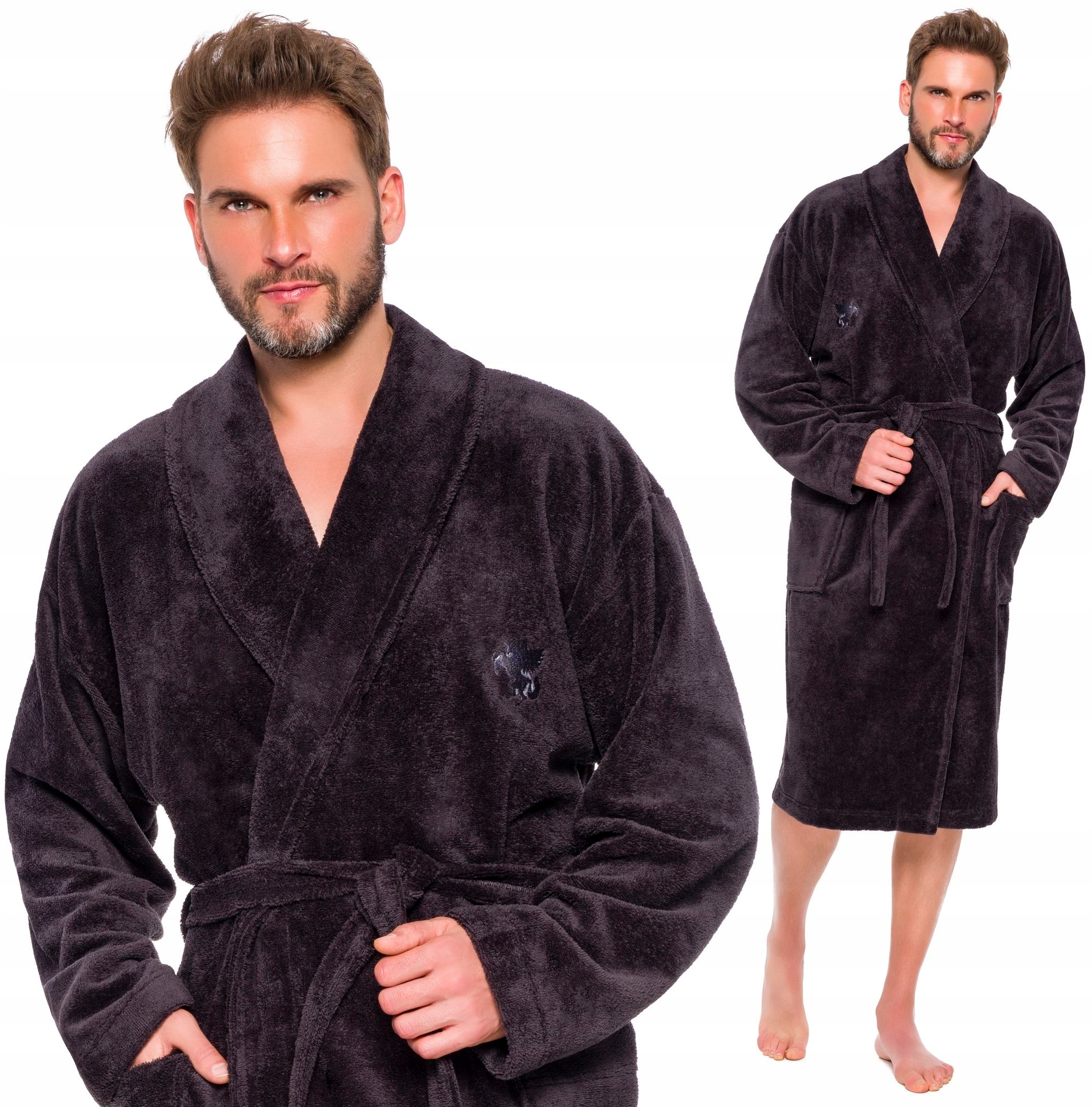 

Długi Bambusowy Szlafrok Męski - Kołnierz M