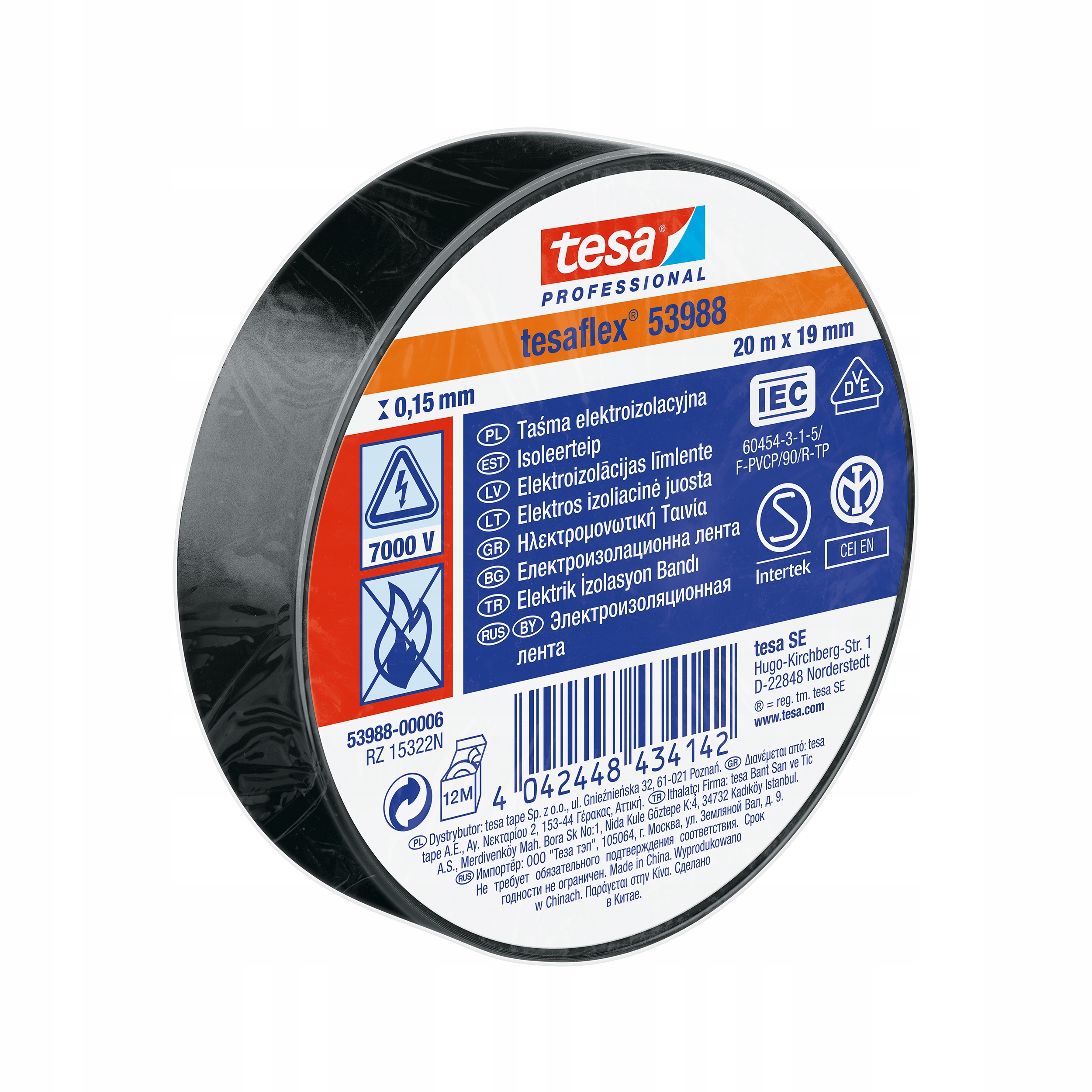 

Tesa Taśma izolacyjna Pcv/pvc 19mm x 20m 53988