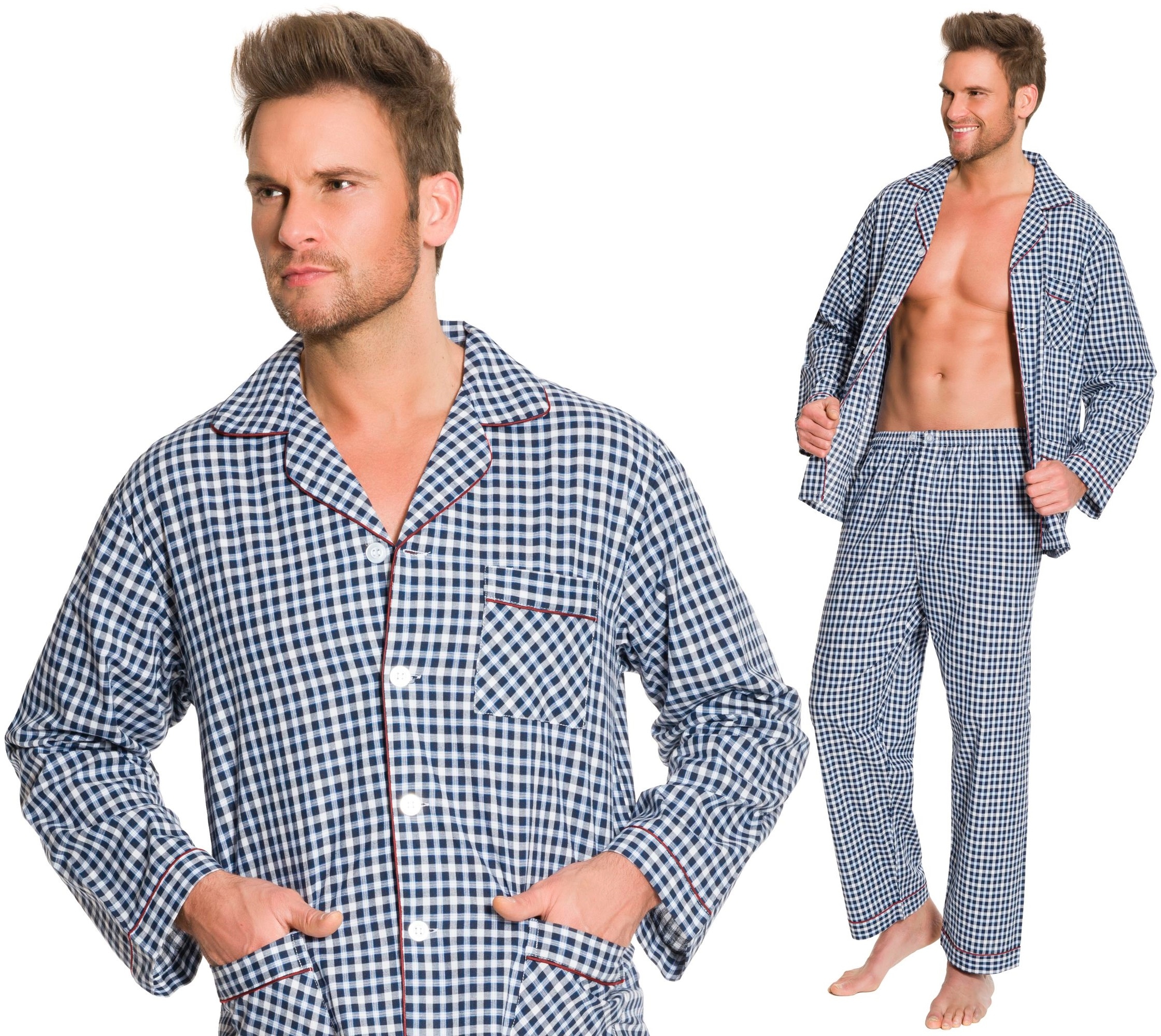 C3 ROZPINANA BAWEŁNIANA PIŻAMA MĘSKA W KRATKĘ XXL