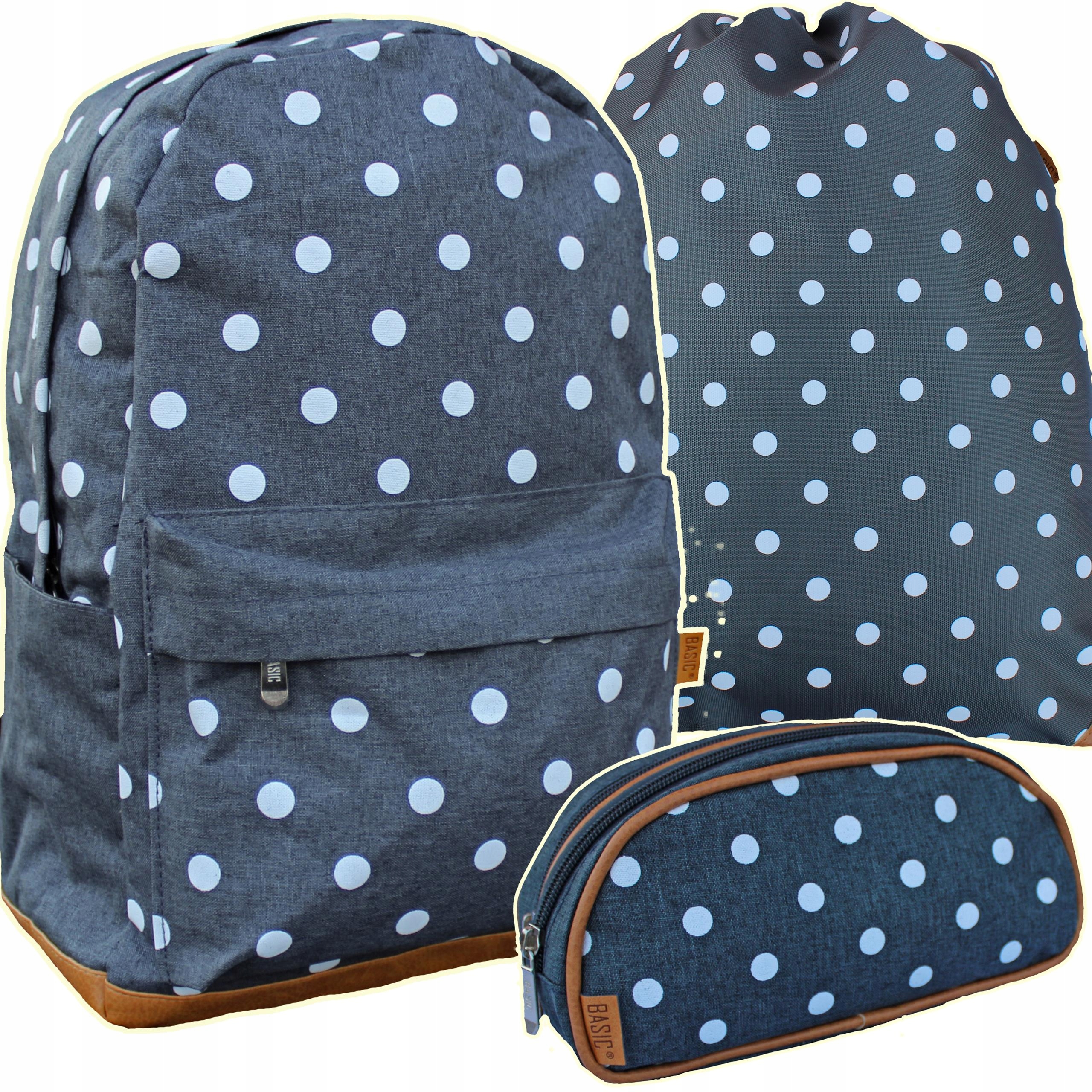 

Plecak Vintage Młodzieżowy Szkolny Szary W Groszki