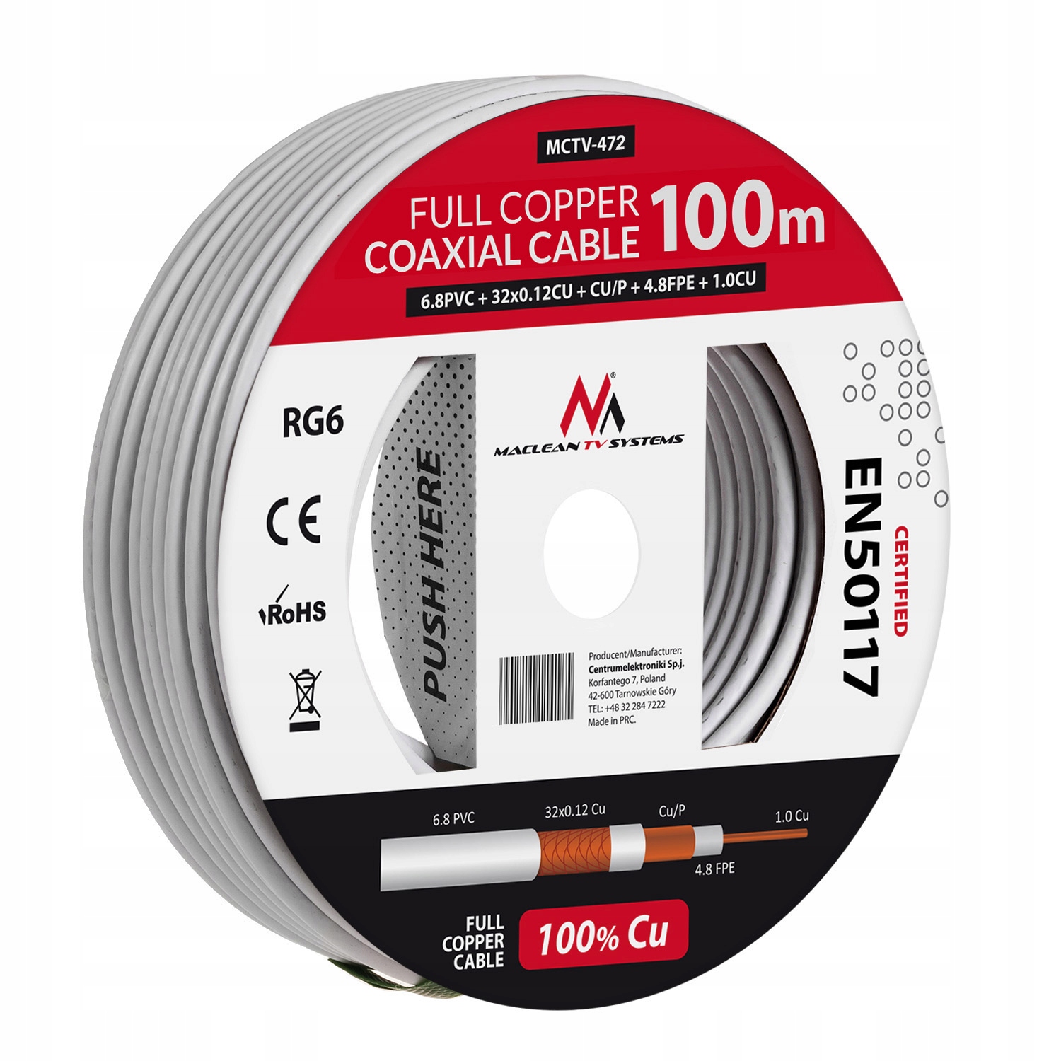 

Kabel Przewód Koncentryczny Antenowy Miedź Cu 100M