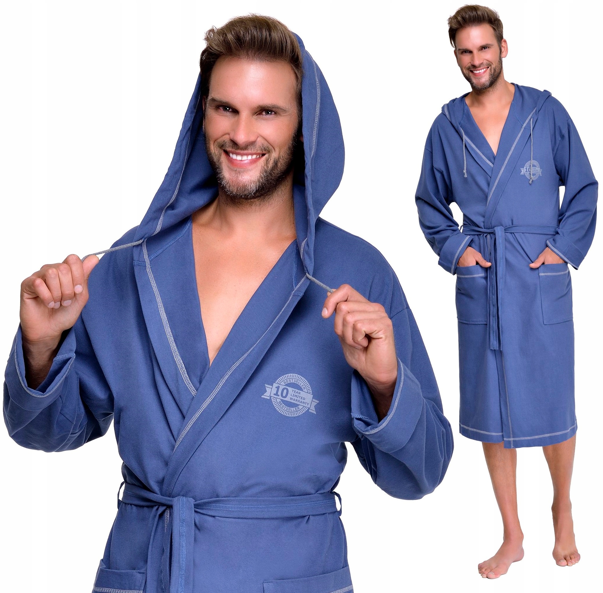 SPORTOWY BAWEŁNIANY SZLAFROK MĘSKI Z KAPTUREM M