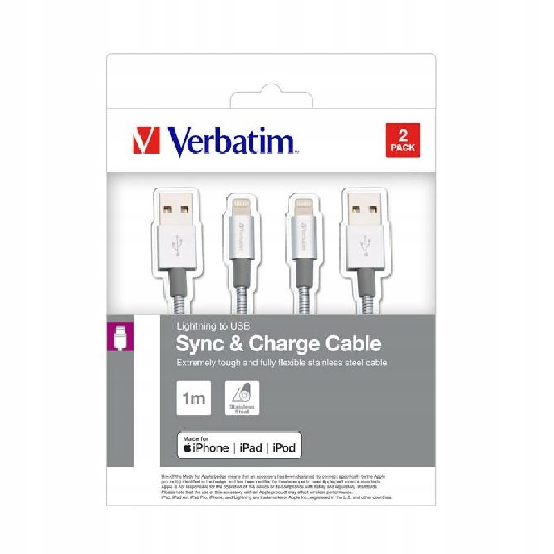 

Komplet kabli Verbatim Usb-a - Lightning (x2)