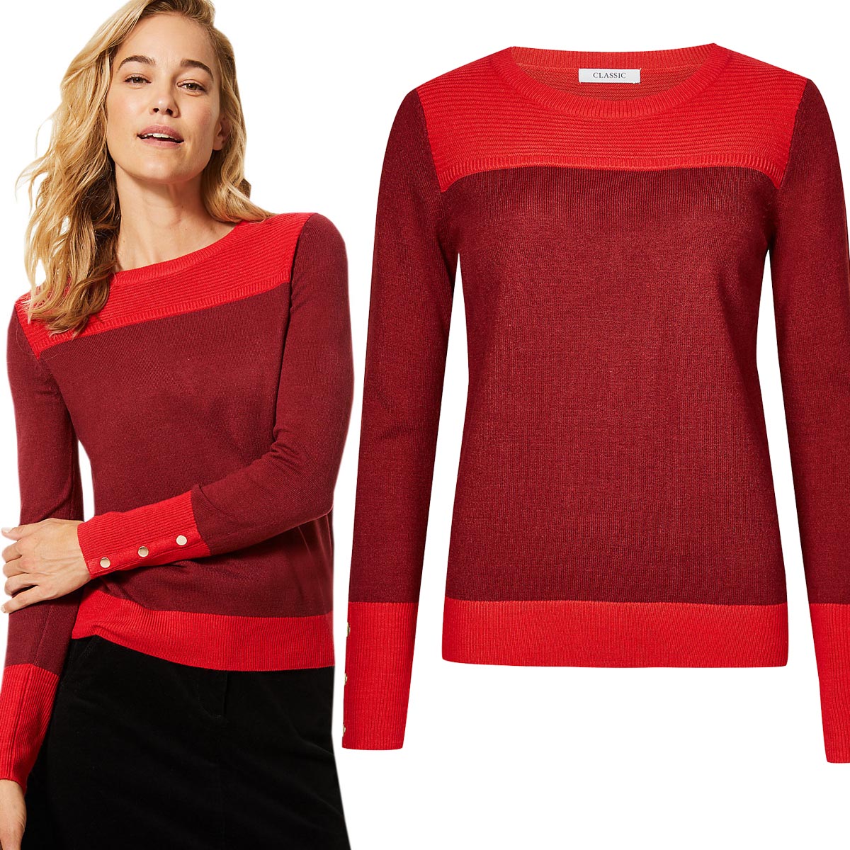 

M&s Damski Bordo Czerwony Sweter Guziki L 40
