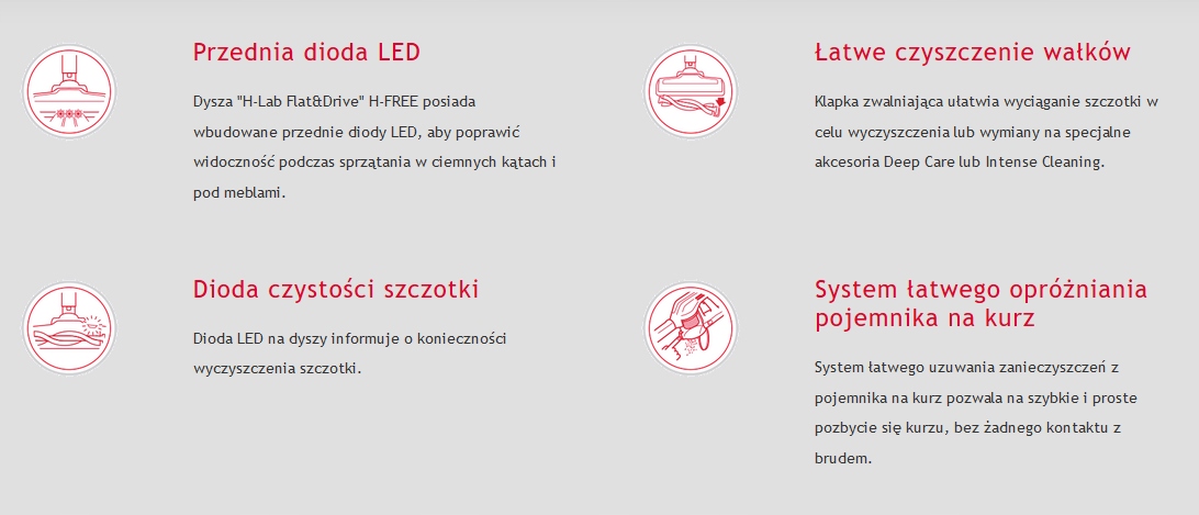 Odkurzacz Bezprzewodowy Hoover H-Free HF18RXL011 Komunikacja wskaźnik ładowania wskaźnik stanu akumulatora
