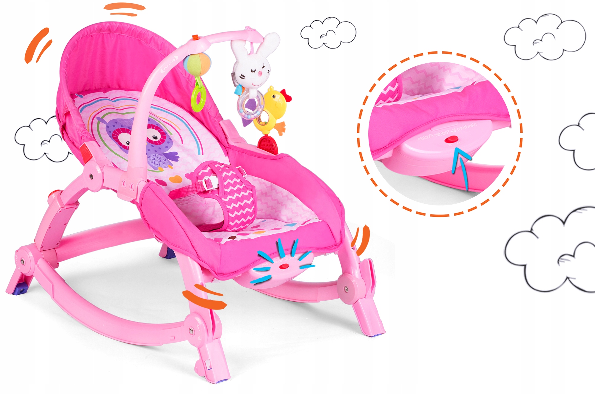 LEŻACZEK BUJACZEK 3W1 RICOKIDS 0+ WIBRACJE ZABAWKI Waga dziecka 0 - 18 kg