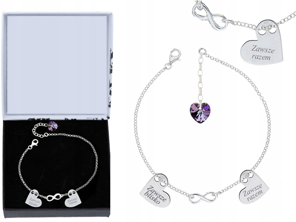 

bransoletka Swarovski serca infinity grawer