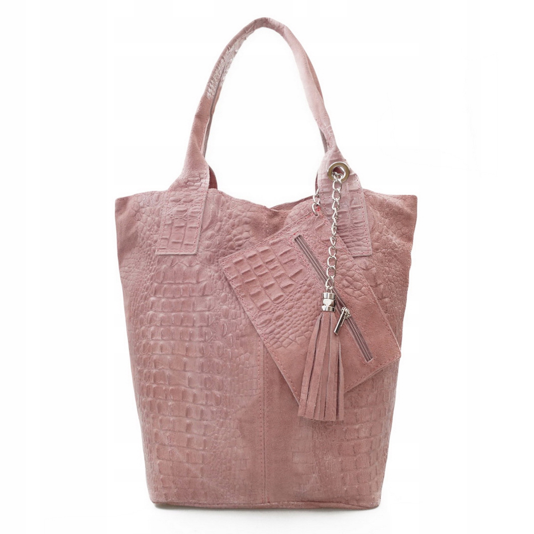 

Torebka Skórzana zamsz shopper kroko V141 c.różowa
