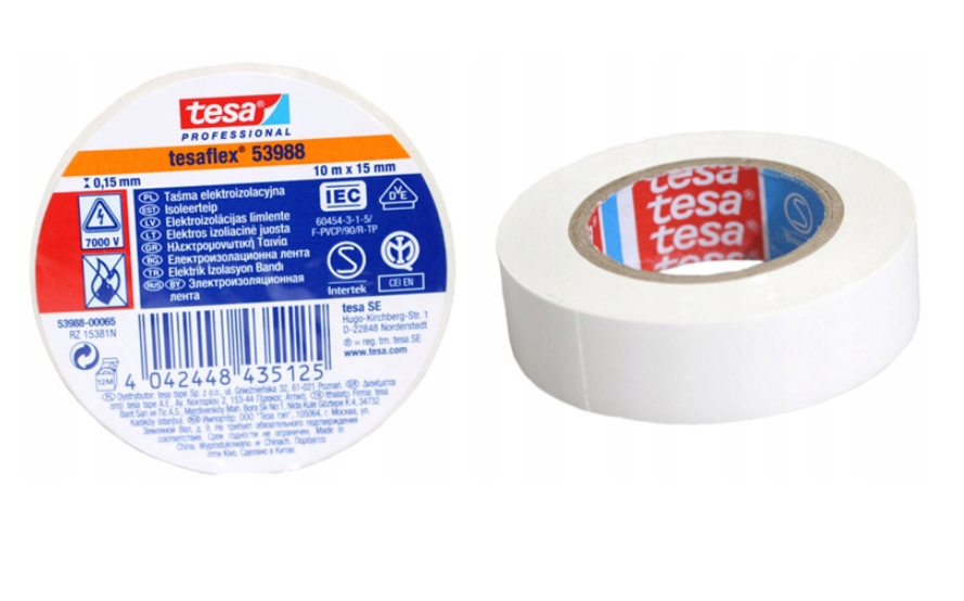 

Taśma izolacyjna Tesa Pcv 53988 15mm 10m biała