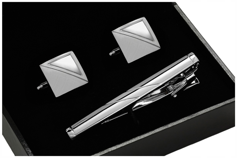 KOMPLET W PUDEŁKU Spinka do Krawata + Spinki do Mankietów Metalowe ks24 Materiał mosiądz