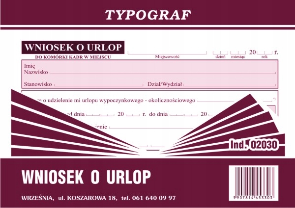 

Wniosek o urlop A6 02030 Typograf