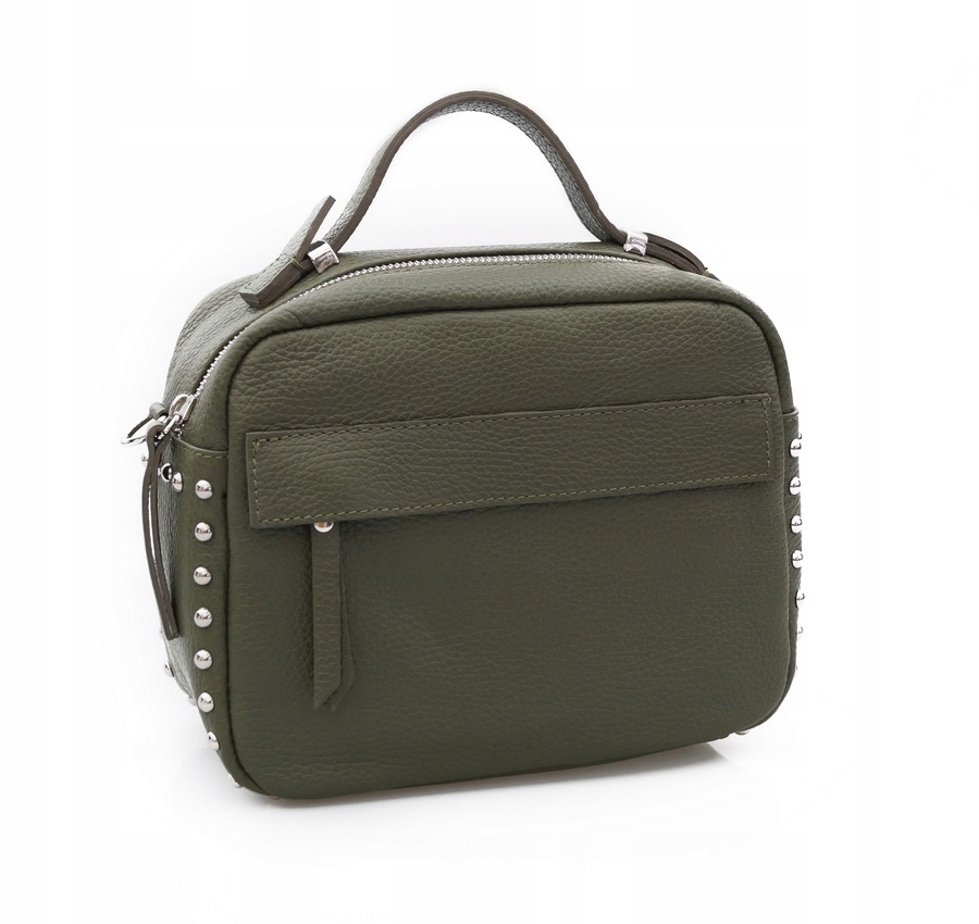 

torebka skórzana kuferek ćwieki V167 oliwkowa