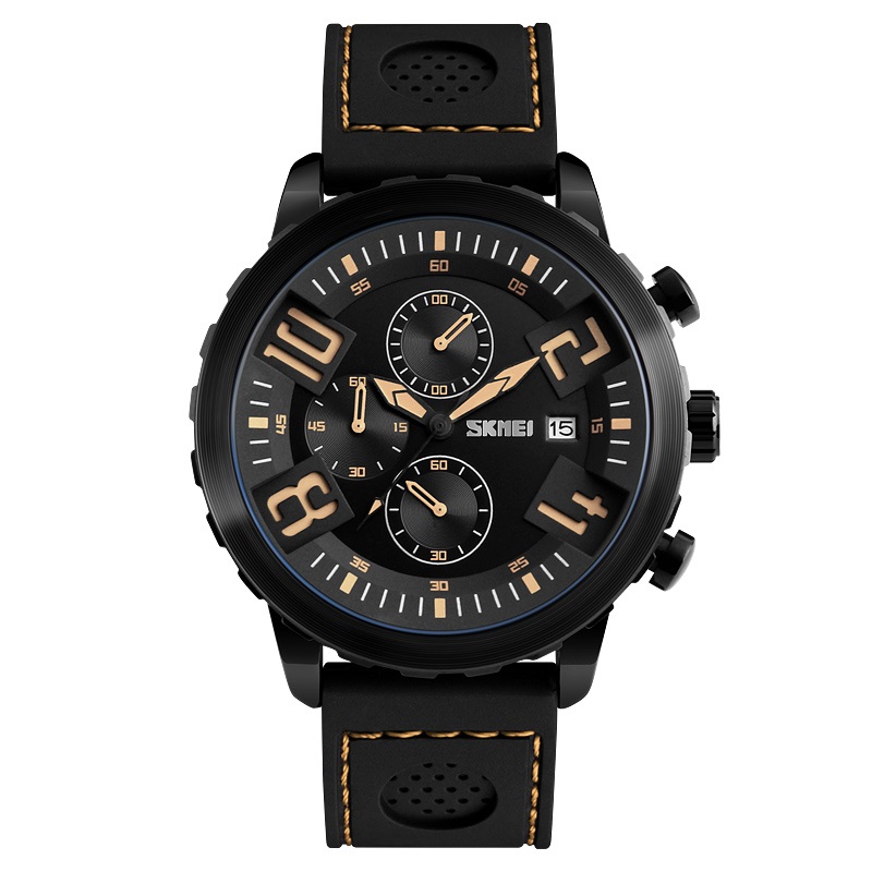 

Męski zegarek chrono skóra przeszycia efekt 3D