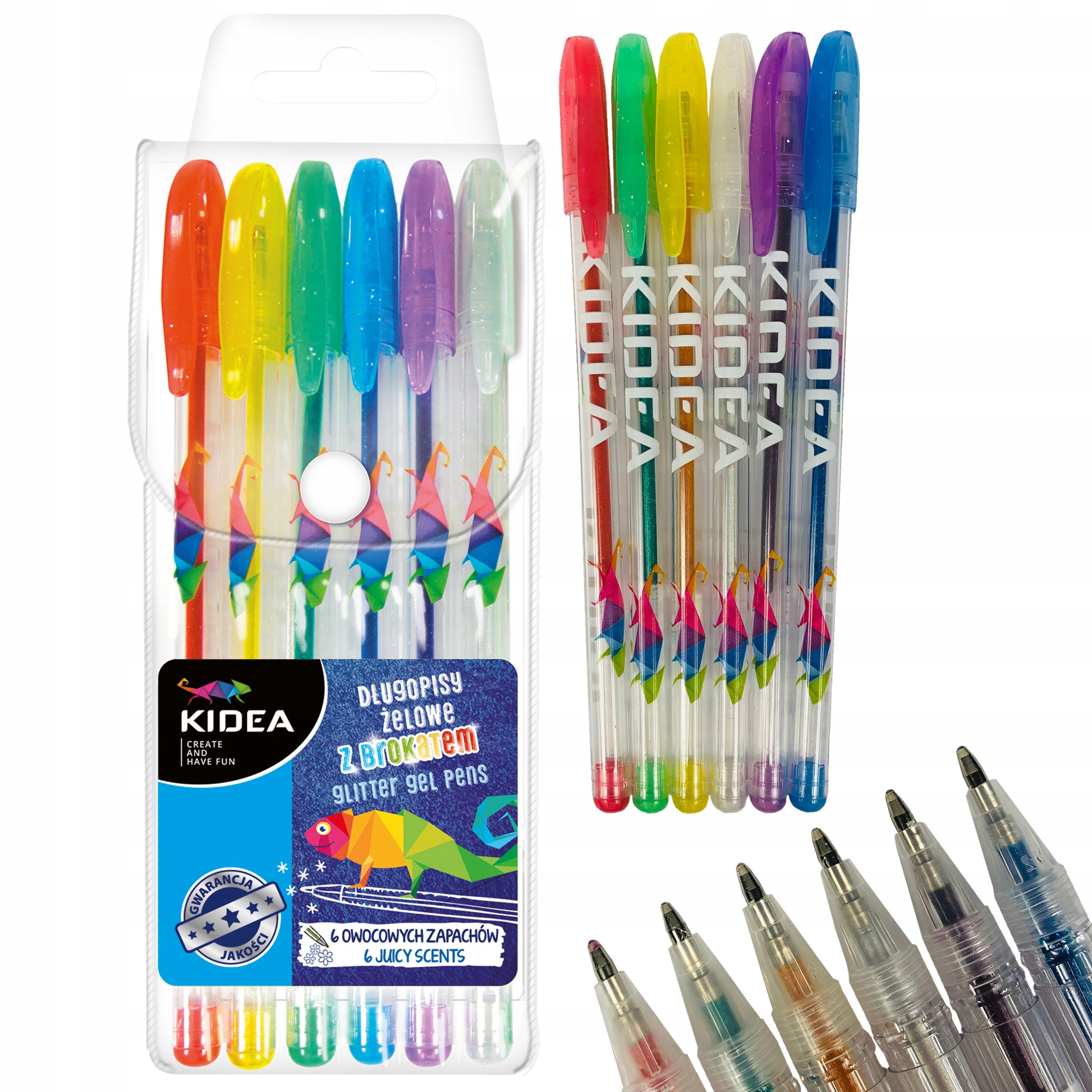 DŁUGOPISY ŻELOWE KIDEA BROKATOWE ZAPACHOWE 6 KOL