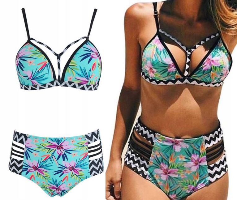

Strój Kąpielowy Bikini Wysoki Stan Floral Straps M