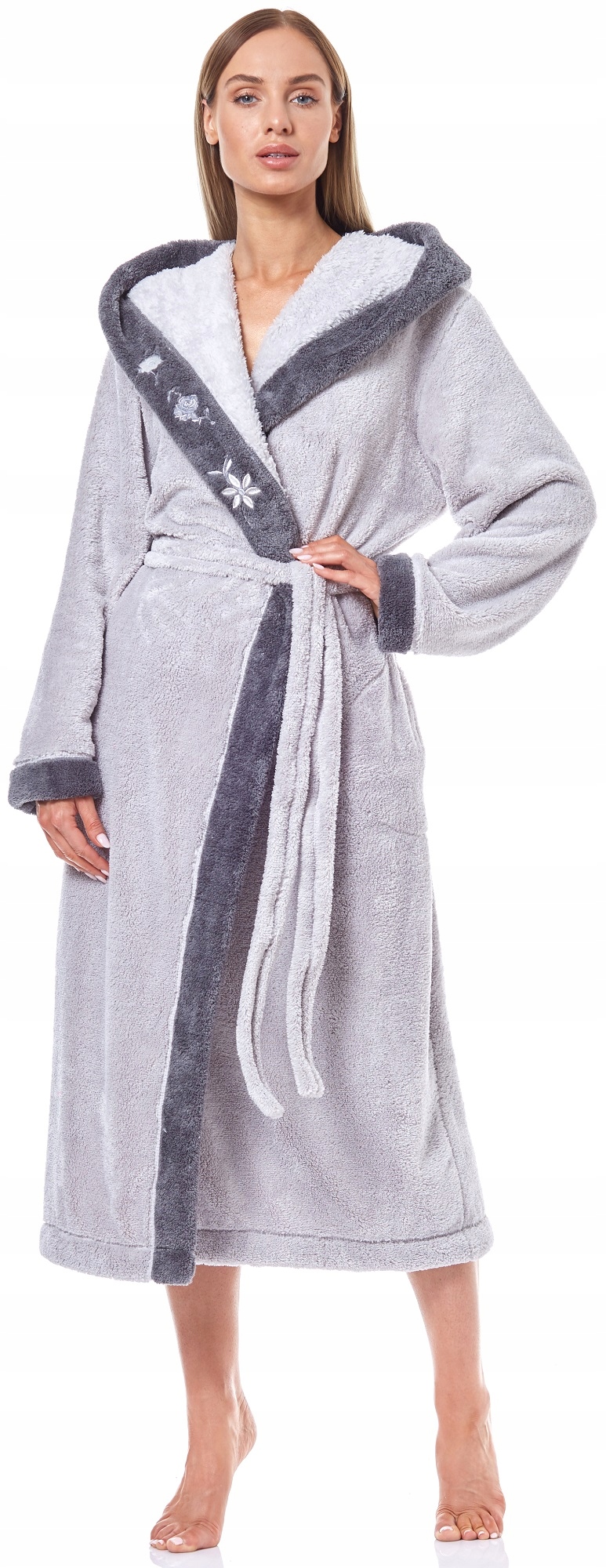 DŁUGI CIEPŁY PUCHOWY DAMSKI SZLAFROK PODOMKA XL Rękaw długi rękaw