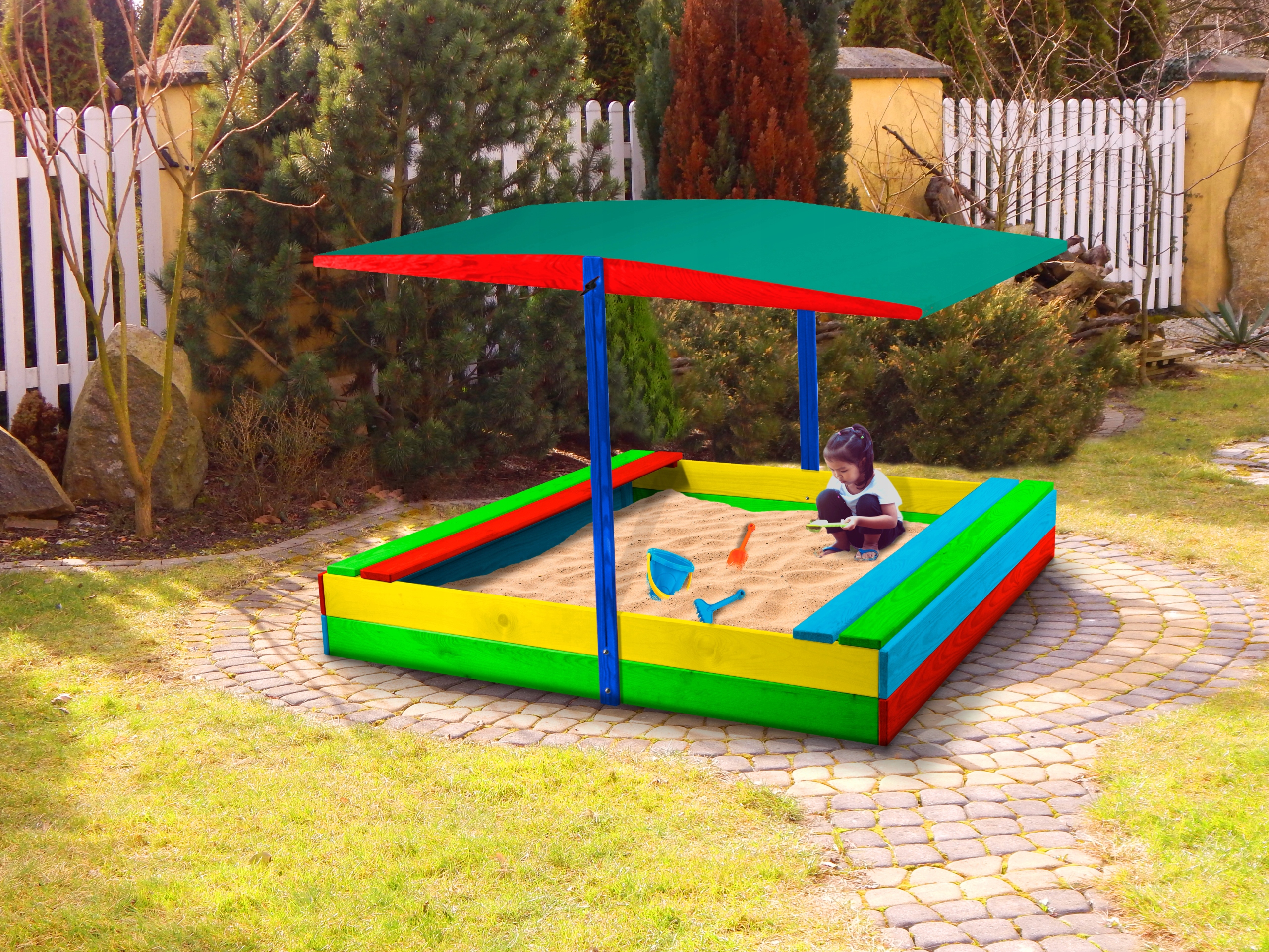 PIASKOWNICA Z DASZKIEM ŁAWKAMI 120x120 GRATIS Marka inna