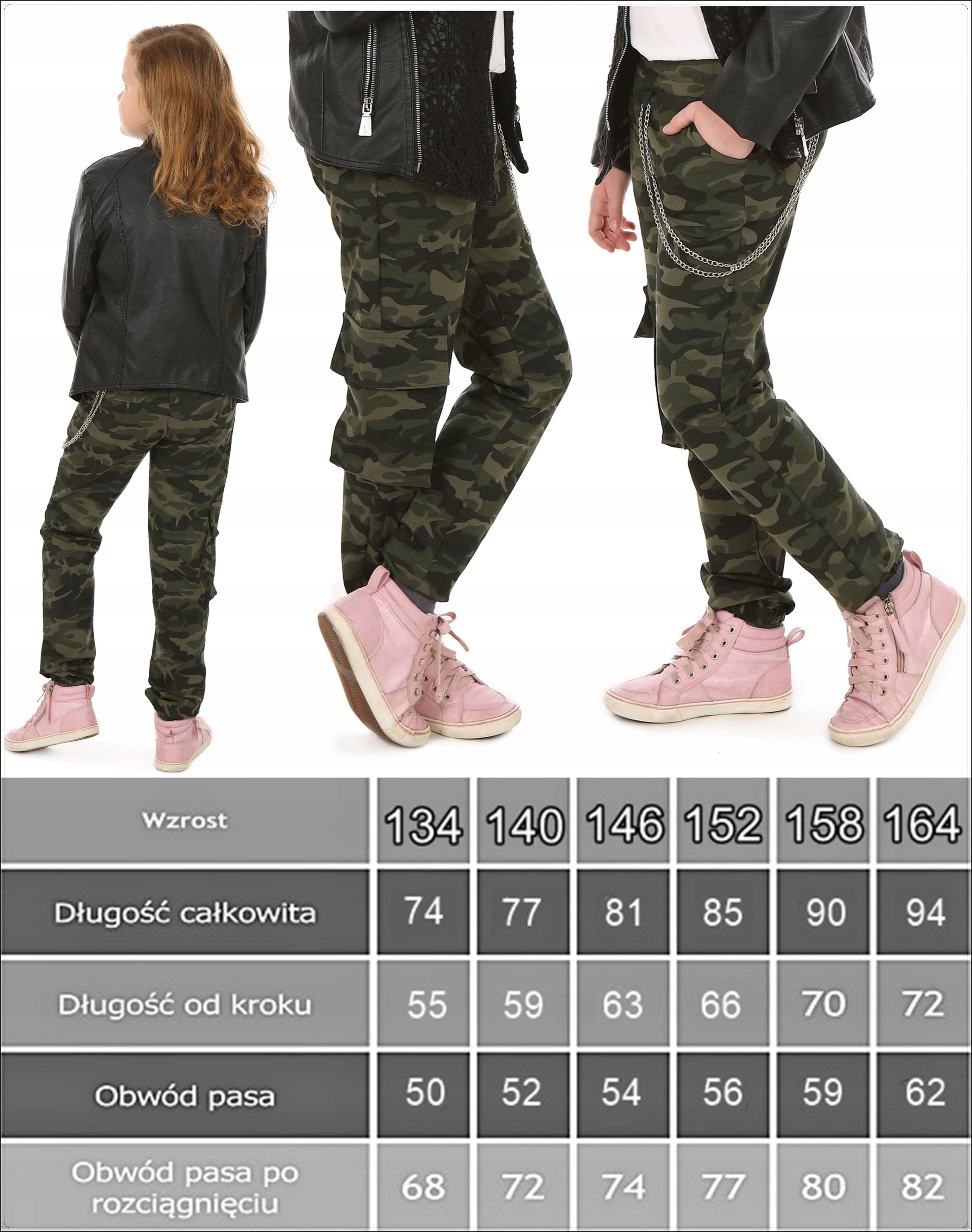 Spodnie dziewczęce BOJÓWKI ŁAŃCUCHY r.146 Prod.PL Zapięcie brak
