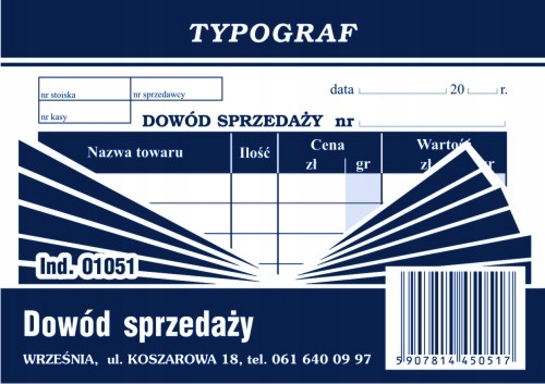 

Paragon A7 Dowód sprzedaży 01051 poziom Typograf