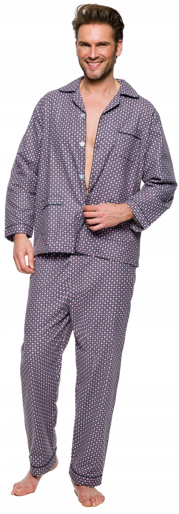 FLANELOWA BAWEŁNIANA PIŻAMA MĘSKA ROZPINANA - L Rozmiar L