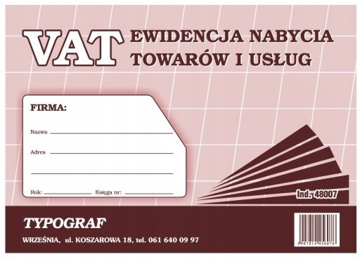 

Ewidencja nabycia towarów i usług A5 Typograf