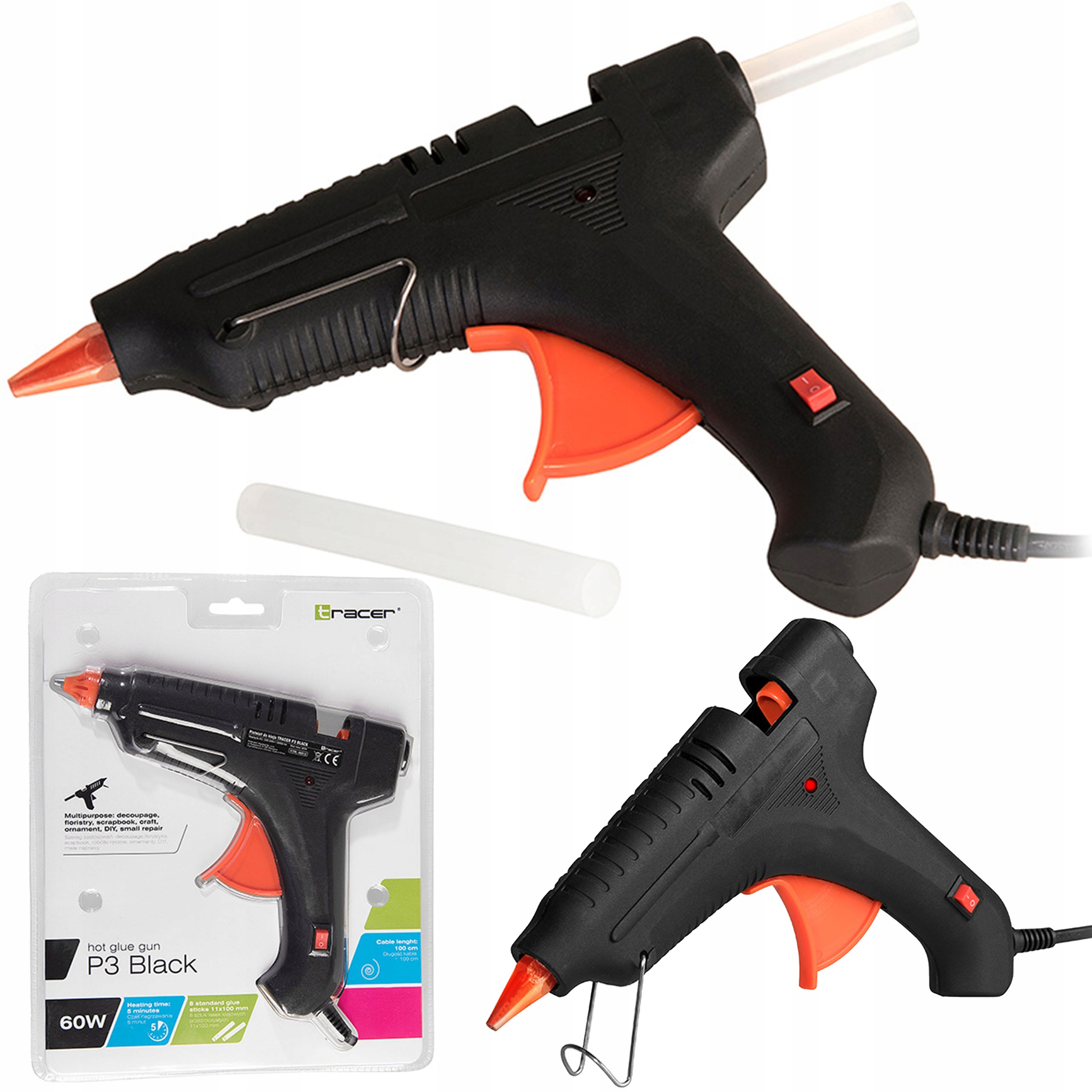 ПИСТОЛЕТ ДЛЯ СКЛЕИВАНИЯ КЛЕЯ ГОРЯЧЕГО 60W + КАРТРИДЖИ