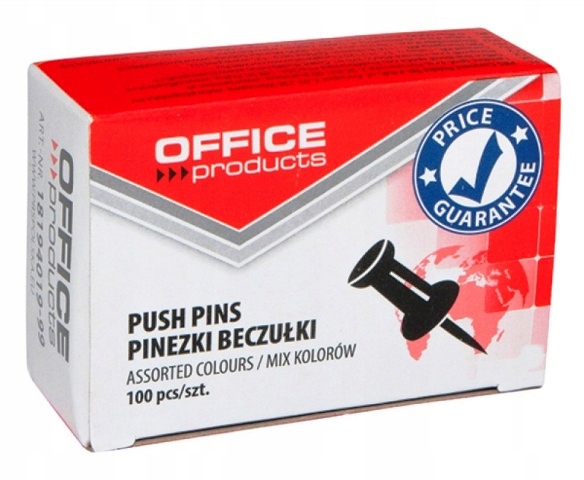 

Pinezki biurowe beczułki Office kolorowe 100 sztuk