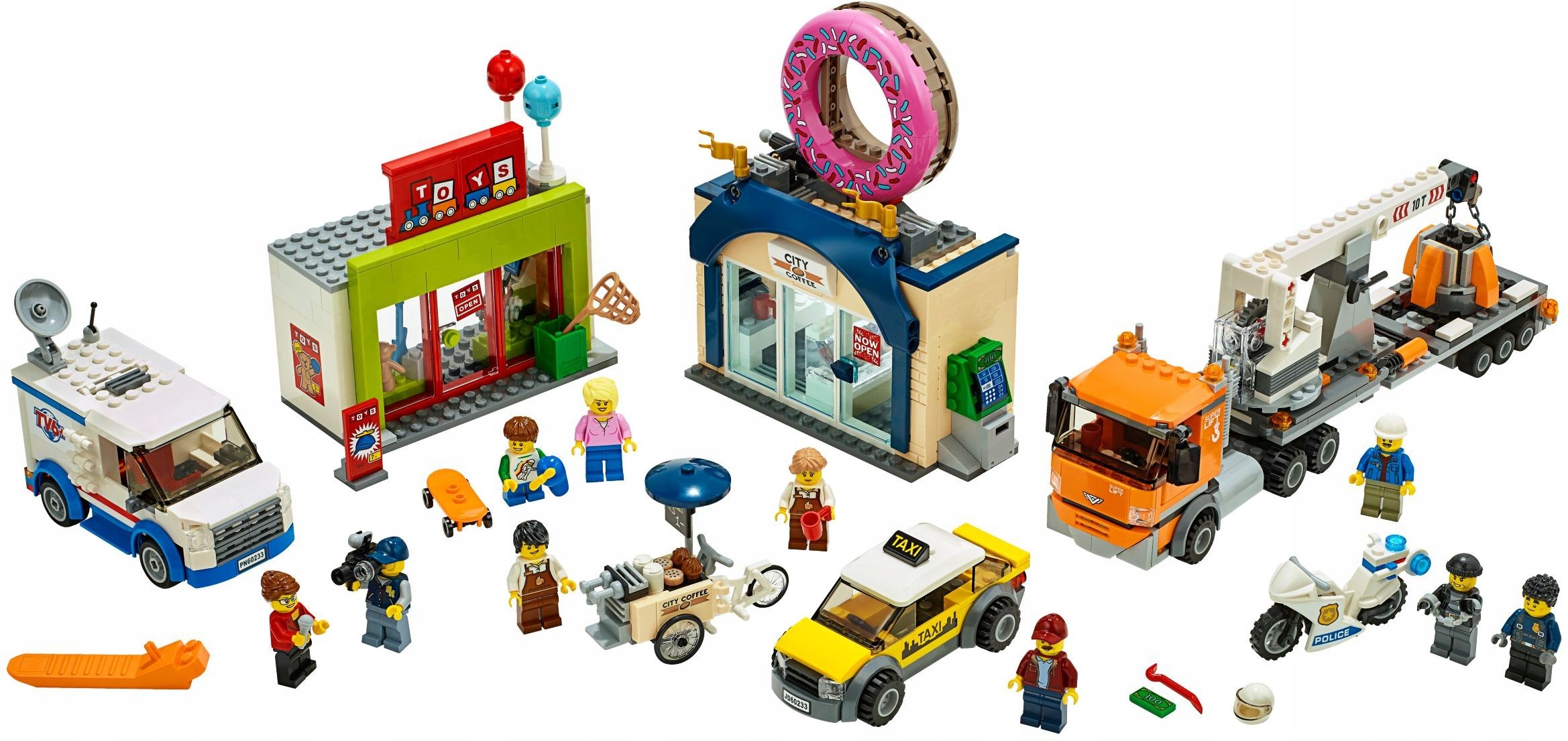 LEGO CITY 60233 MIASTO ULICA SKLEP pączki DŹWIG ! Seria Miasto