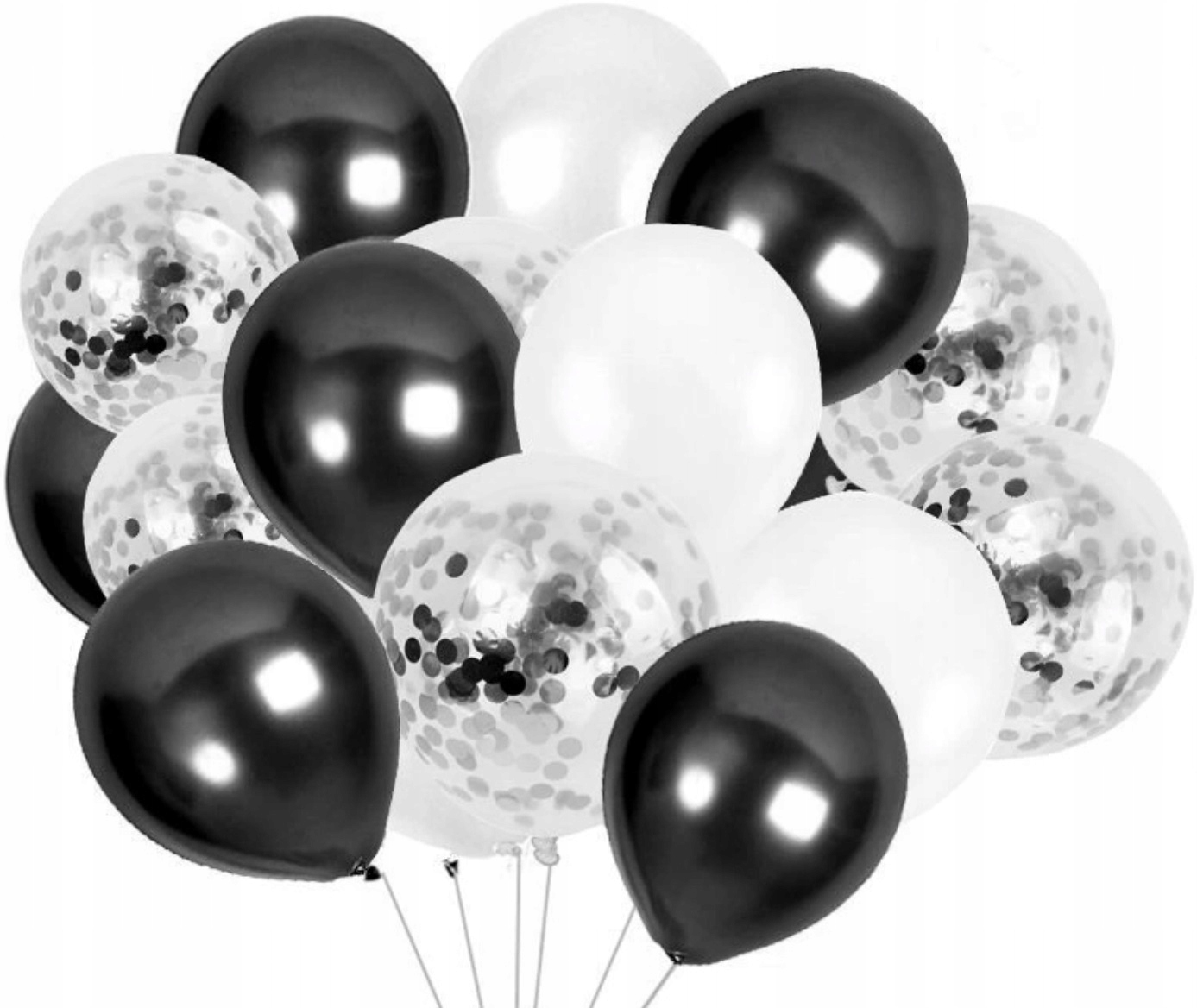 

Balony Czarne Białe z konfetti Srebrne ślub 15szt