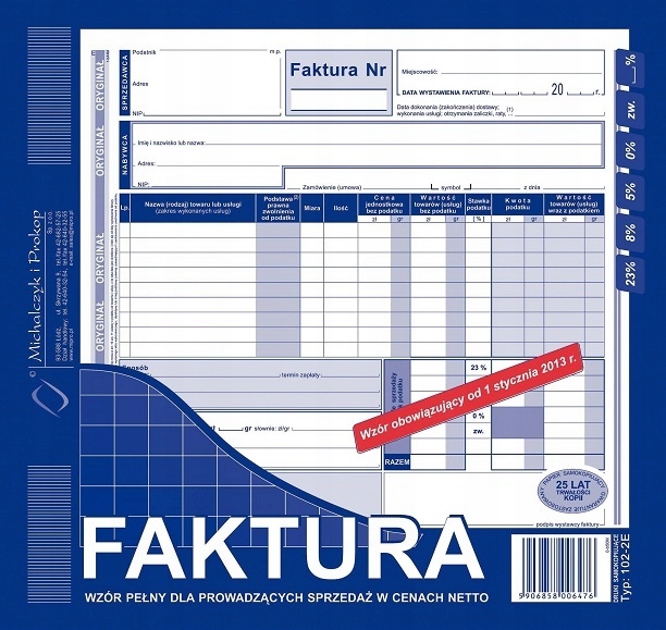 

Faktura Vat netto 2/3 A4 oryg+kopia 102-2E M&p