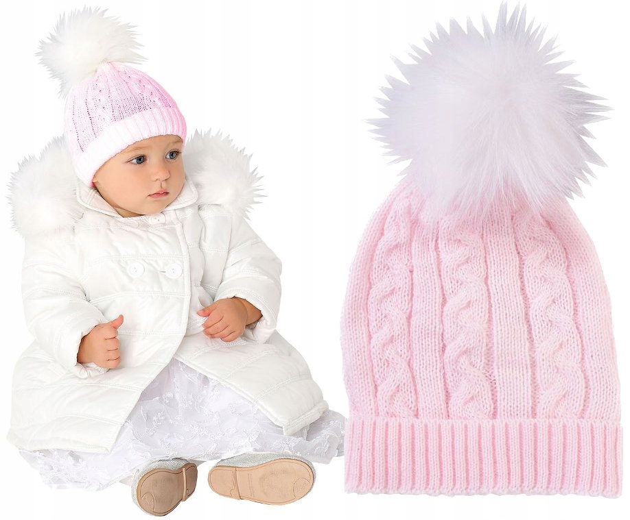 

Czapka Ciepła Pompon Futerko Róż 86/92 A35D