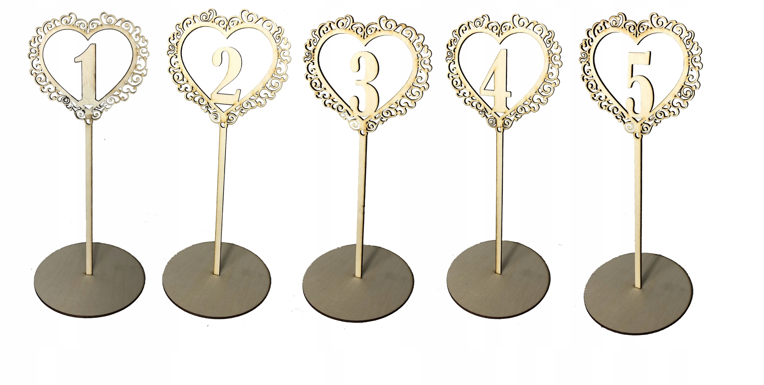 

Drewniane numery na stół, cyferki 1-5 wesele w4