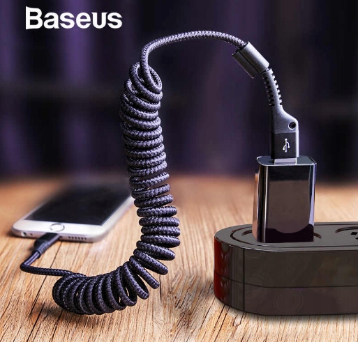 KABEL BASEUS SPRĘŻYNKA OPLOT DO IPHONE 7 8 X XS 11 Kolor czarny